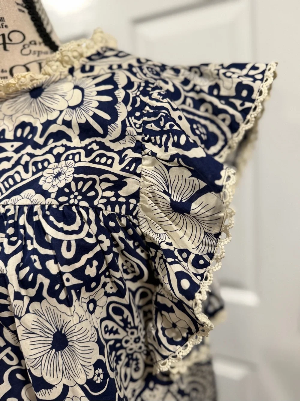 Umgee Navy and Cream Floral Lace-Trim Blouse - Picture 13 of 16